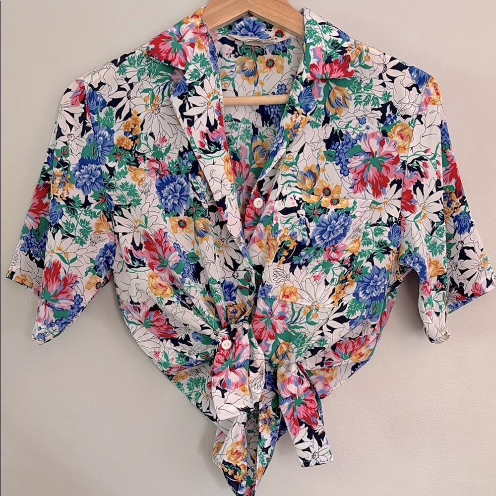 Vintage Western Floral Short Sleeve Shirt - Multicolor
